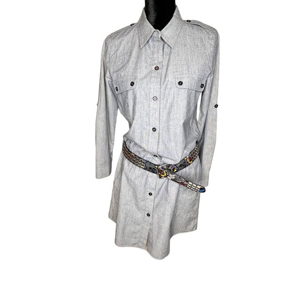 Theory Chambray Deja Shipwreck Grey Shirt Dress Size 8 - Picture 6 of 15